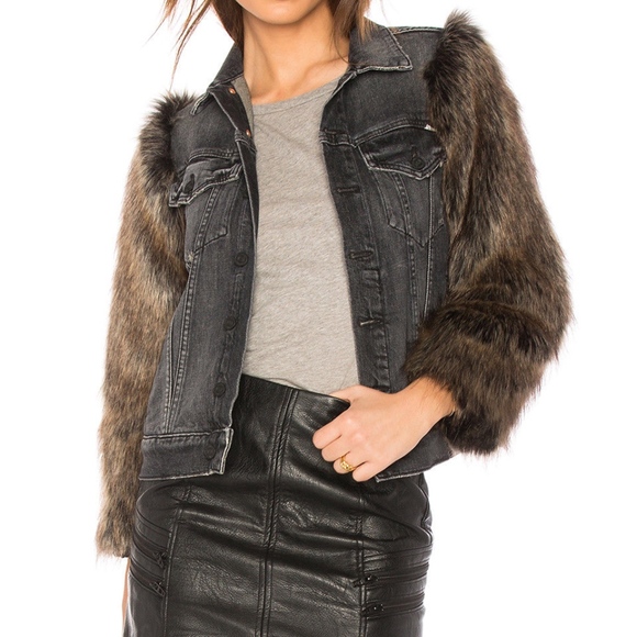 jean jacket with fur sleeves